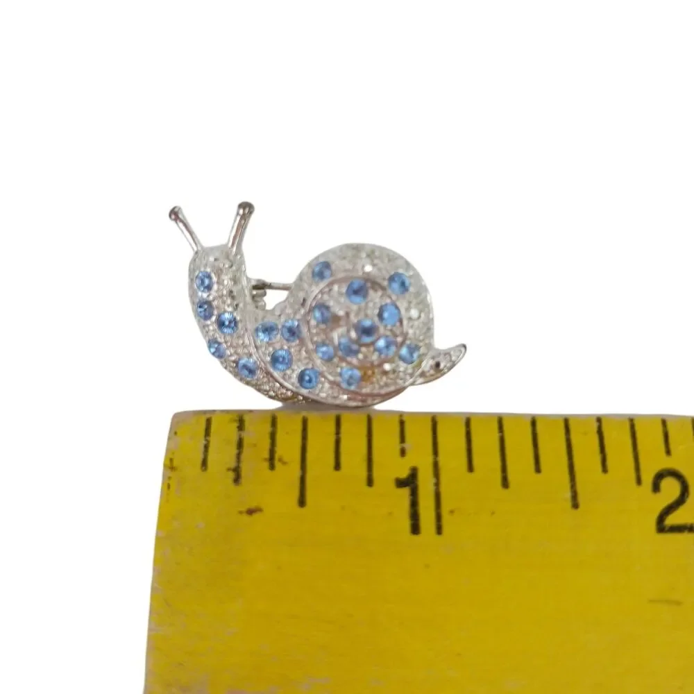 Vintage Blue Rhinestone Snail Brooch Pin 1